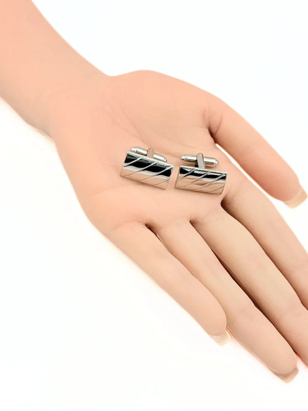 Handsome Rectangular Polished Silver Plated MCM Minimalist Cufflinks